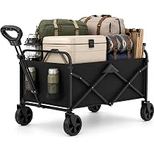 Foldable Wagon Cart, Collapsible Heavy Duty Utility Wagon with All Terrain Wheels, Folding Beach Wagon for Sand, Garden, Grocery, Sports, Camping and Outdoor Use