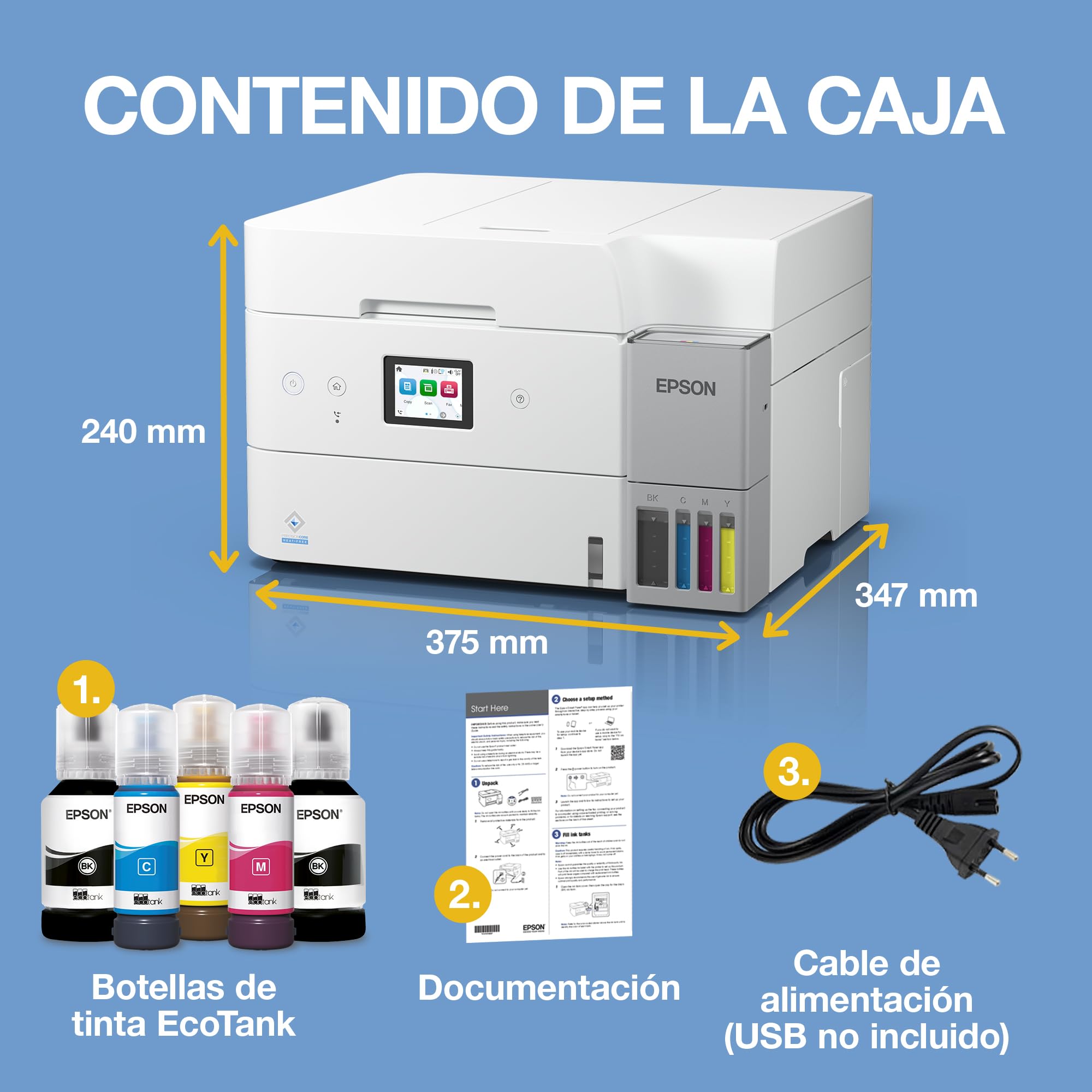 Epson EcoTank ET-4956 Impresora de Depósito de Tinta | Teletrabajo | Wi-Fi, Ethernet | A4 | Doble Cara | Imprimir, Copiar, Escanear, Fax | Pantalla Táctil 6,1cm | ADF | Tinta Incluida para 3 Años