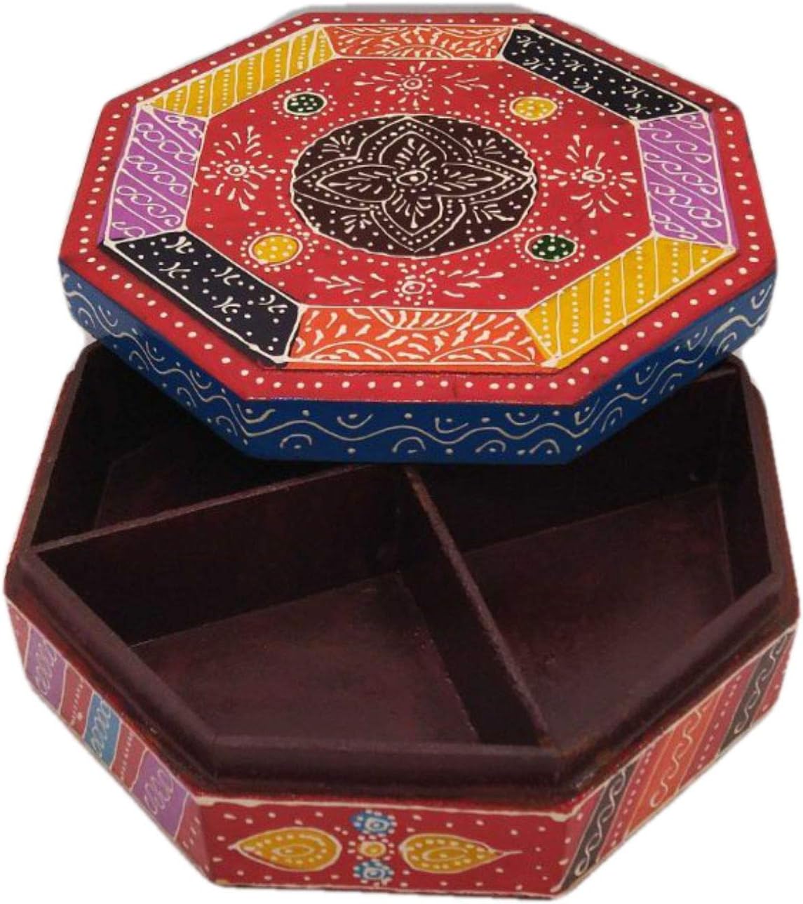 Wooden Masala Dabba Spice Box with Beautiful Mughal Art Painting 2X7X1.5 Inch handicraft by Awarded Indian Artisan
