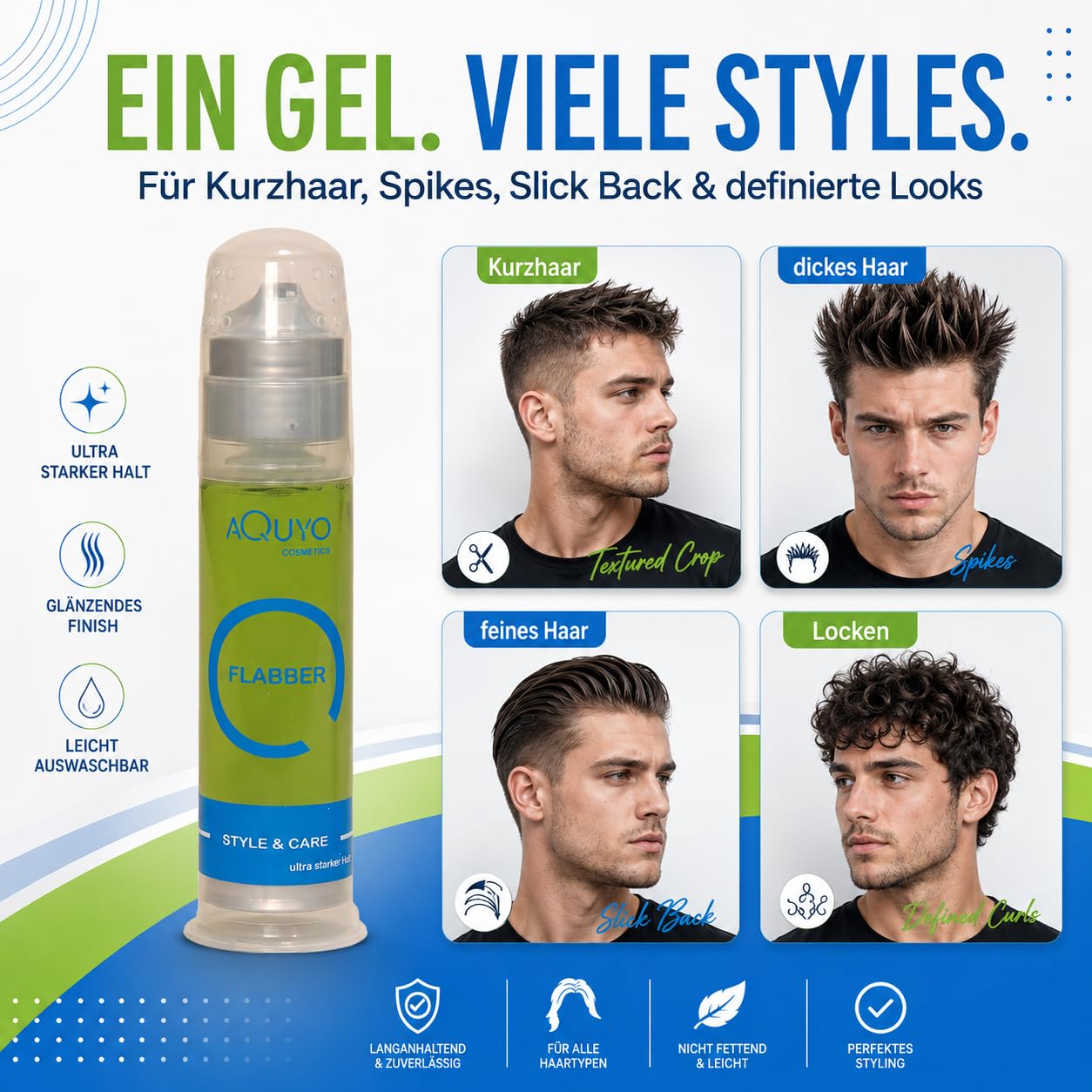 Flabber Haargel extra starker Halt | Styling Gel für perfektes Haarstyling | Haar Gel ultra starker Halt für Männer bringt sofort langanhaltende Form und Glanz ins Haar (6er Pack - 6x 100ml)