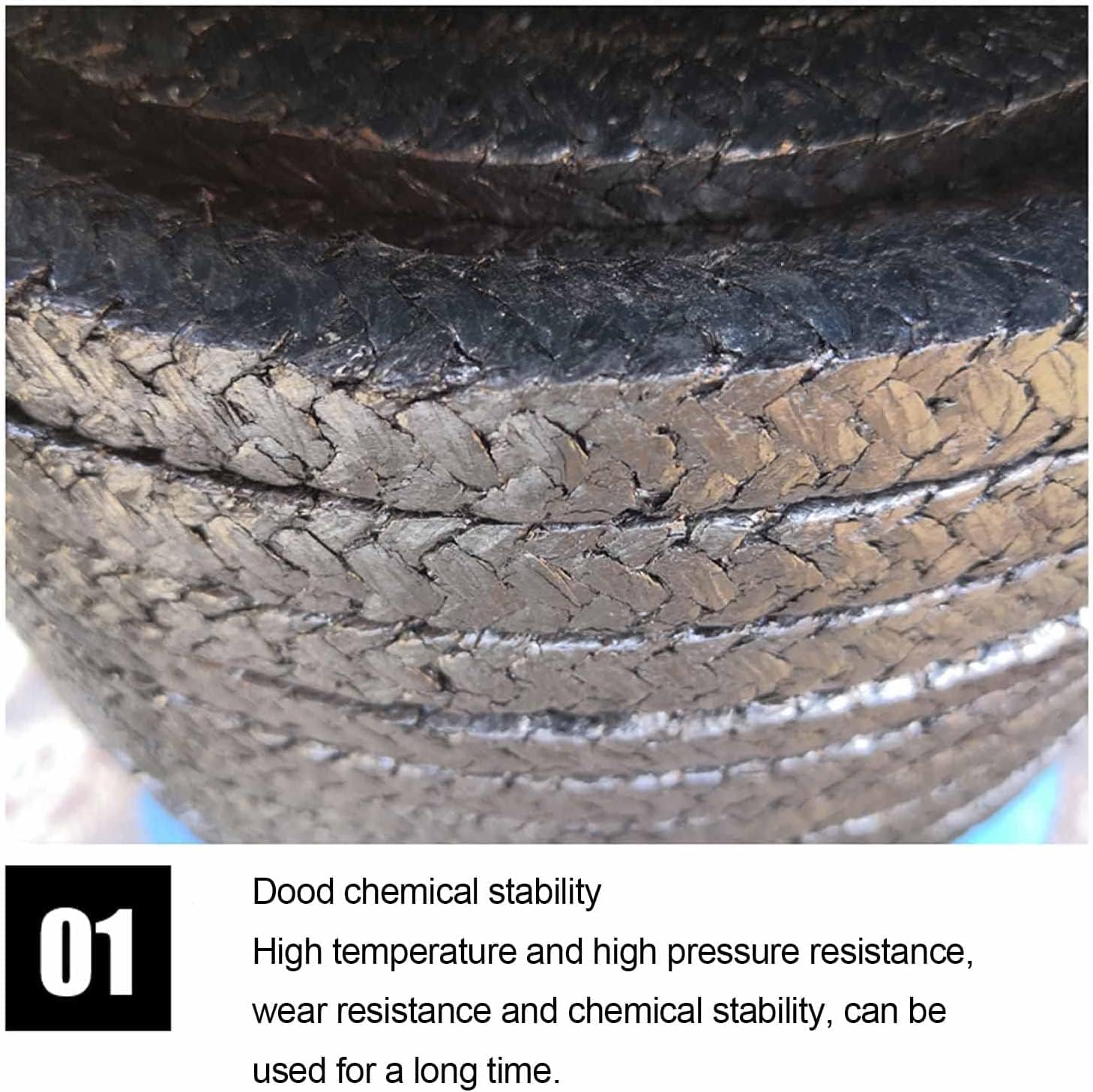Graphite Packing Graphite Expanded PTFE Graphite Braided Compression Packing, for Pump Stuffing Gland or Valve Stem or Mechanical Seal - 5m Long-12x12MM