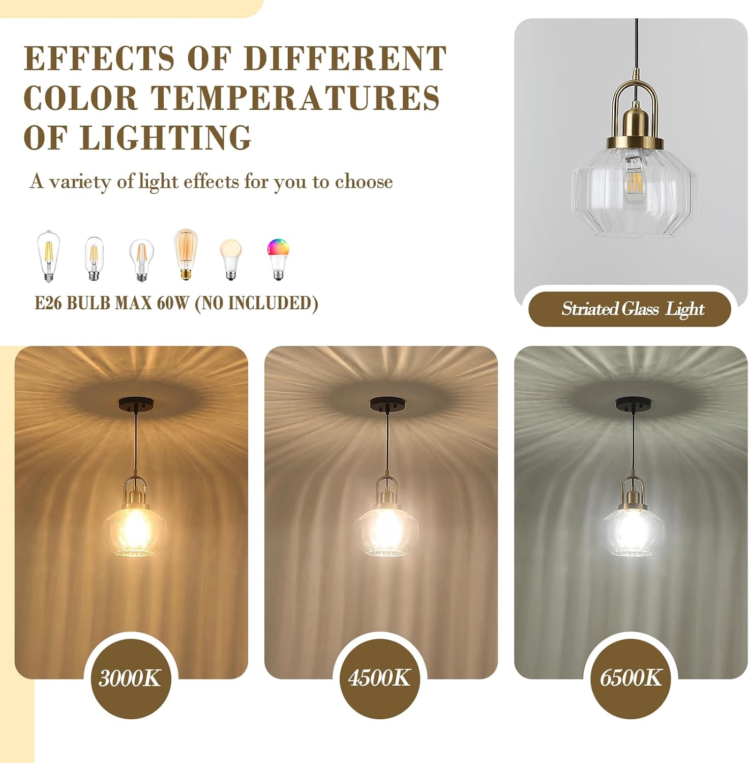 9in Mid Century Modern Clear Glass Pendant Light Fixture, Small Gold Kitchen Island Pendants Light Glass Ceiling Hanging Lamp for Foyer Dining Room Bedroom Entryway Hallway Over Sink