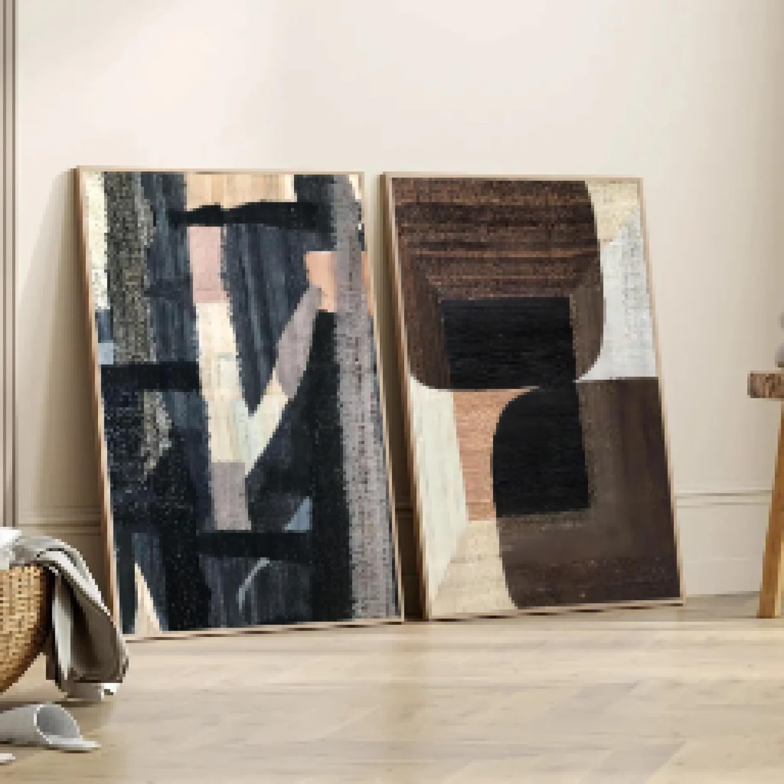 Art mural esthétique pour murs vides | Toile géométrie noire rétro sans cadre 40x60cm - 8