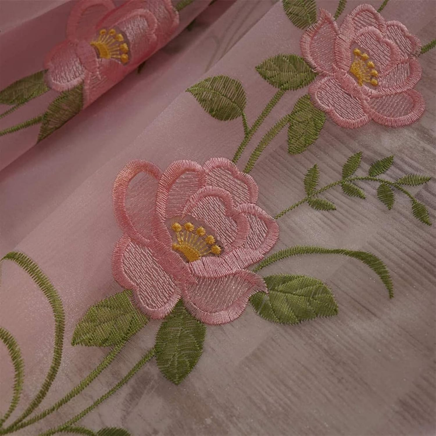 Embroidered Sheer Curtains, Voile Flower Curtain Hook Up for Living Room Bedroom Drapes Romantic Valance 1 Pc (Color : Pink, Size : W250*H275cm W300*H275cm)