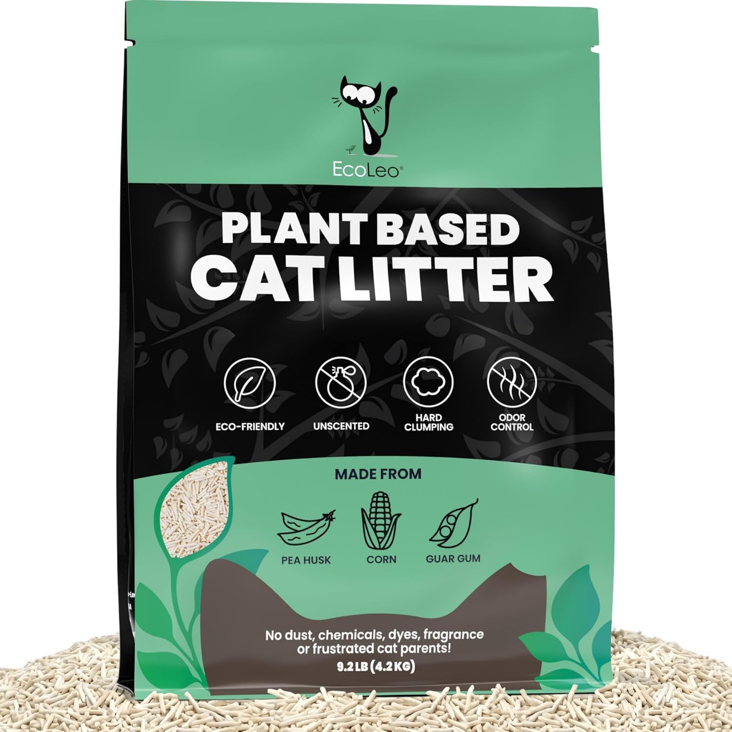 EcoLeo Plant-Based Cat Litter – Dust-Free, Clumping, Unscented, Odor Control, Low Tracking Micro Pellets, Natural Litter for Multi-Cat Homes