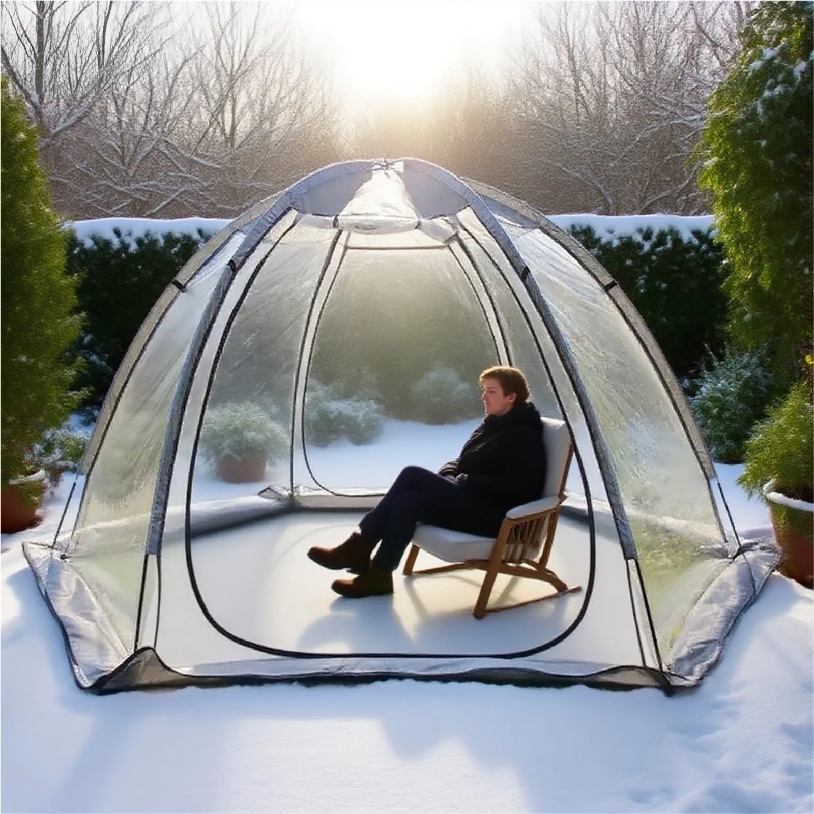 Tente De Peche Tente à Bulles Transparente for 4 à 6 Personnes, for la pêche sur Glace, Coupe, Hiver, Double Porte, for l'extérieur, for Bronzer dans Le Jardin