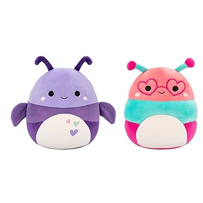 Squishmallows Original 8in Axel The Purple Beetle + 8in Griffith The Peach Bookworm – Official Jazwares Valentine’s Plush 2-Pack (Little)