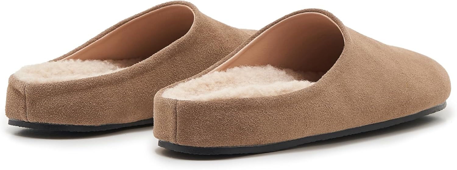 Women's Suede Clogs Round Toe Fuzzy Fur Lined Mules Comfort Fall Slippers Slip On Potato Shoes with Arch Support - Image 6