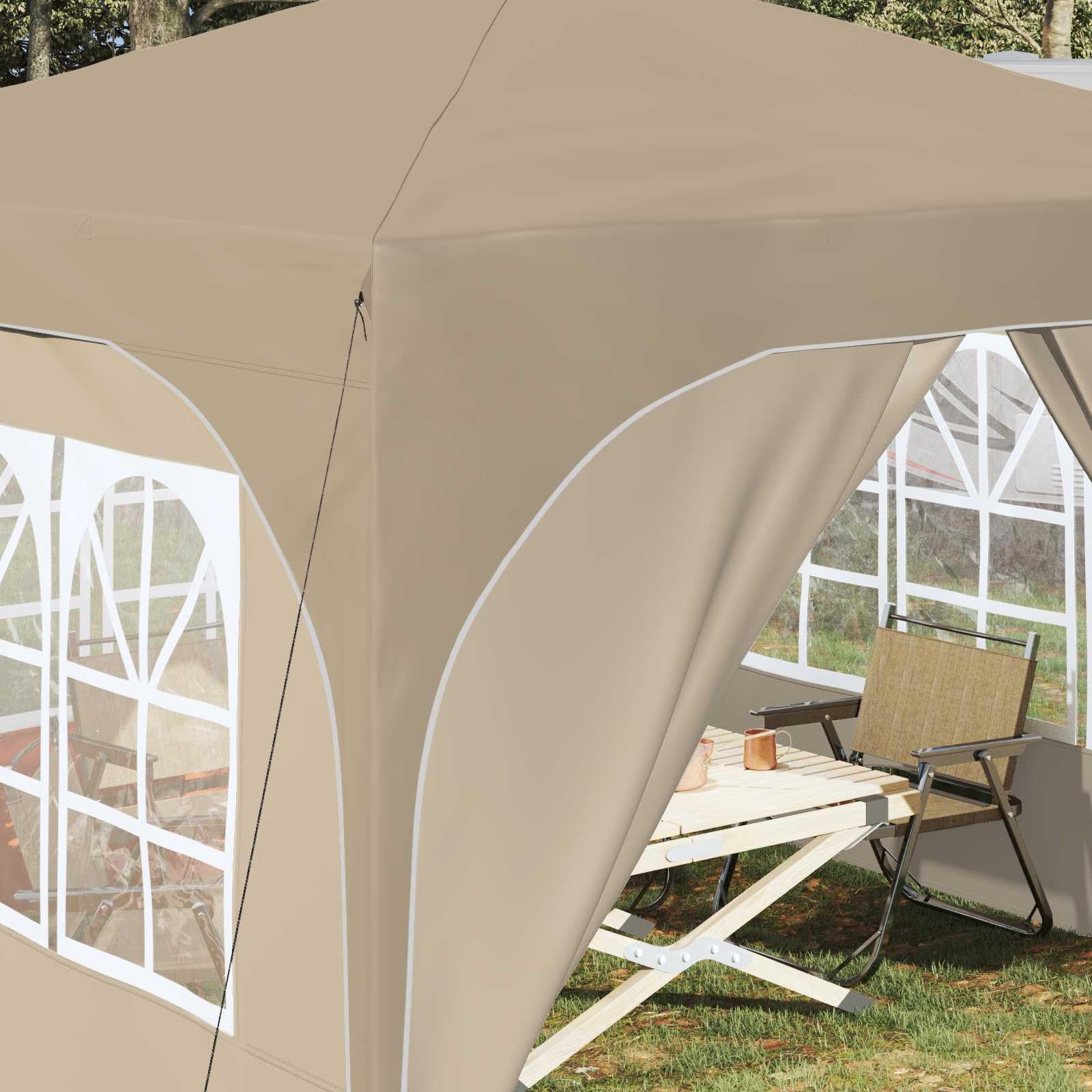 Składany namiot imprezowy 290 x 290 x 245 cm kremowy | Tkanina Oxford 210D, wodoodporna, regulowana wysokość 227-245 cm, stalowa rama, w zestawie torba i liny
