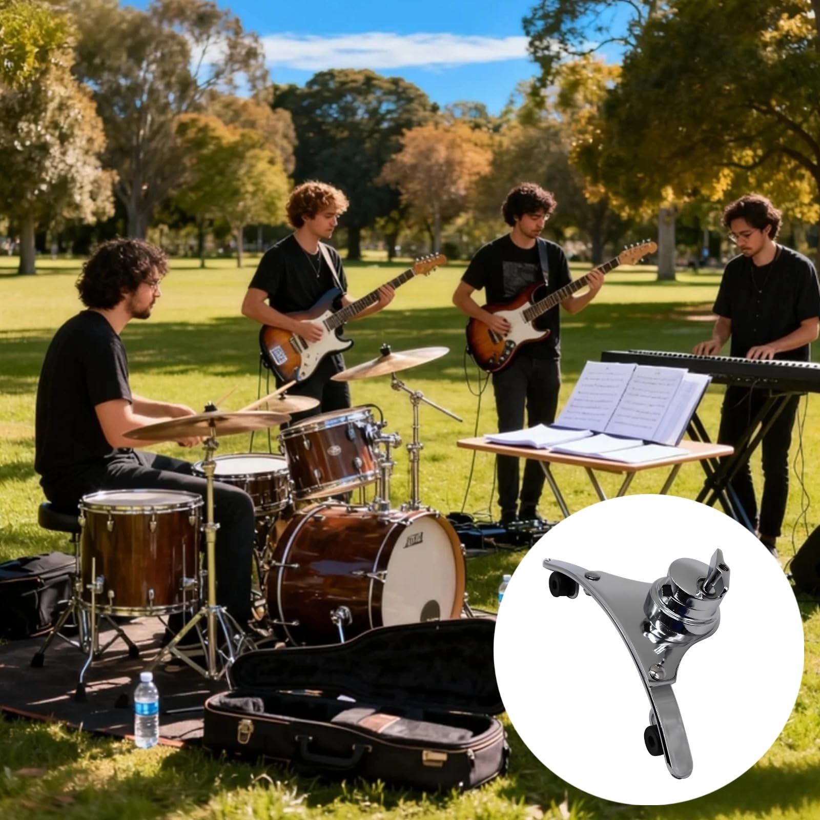 Tom Drum Mount, 10 cali / 25.4 cm kątowy srebrny zestaw perkusyjny stojak wiszący, metalowy wieszak podłogowy z bębnem jazzowym, regulowany, odporny na wstrząsy design, oszczędzające miejsce akcesoria