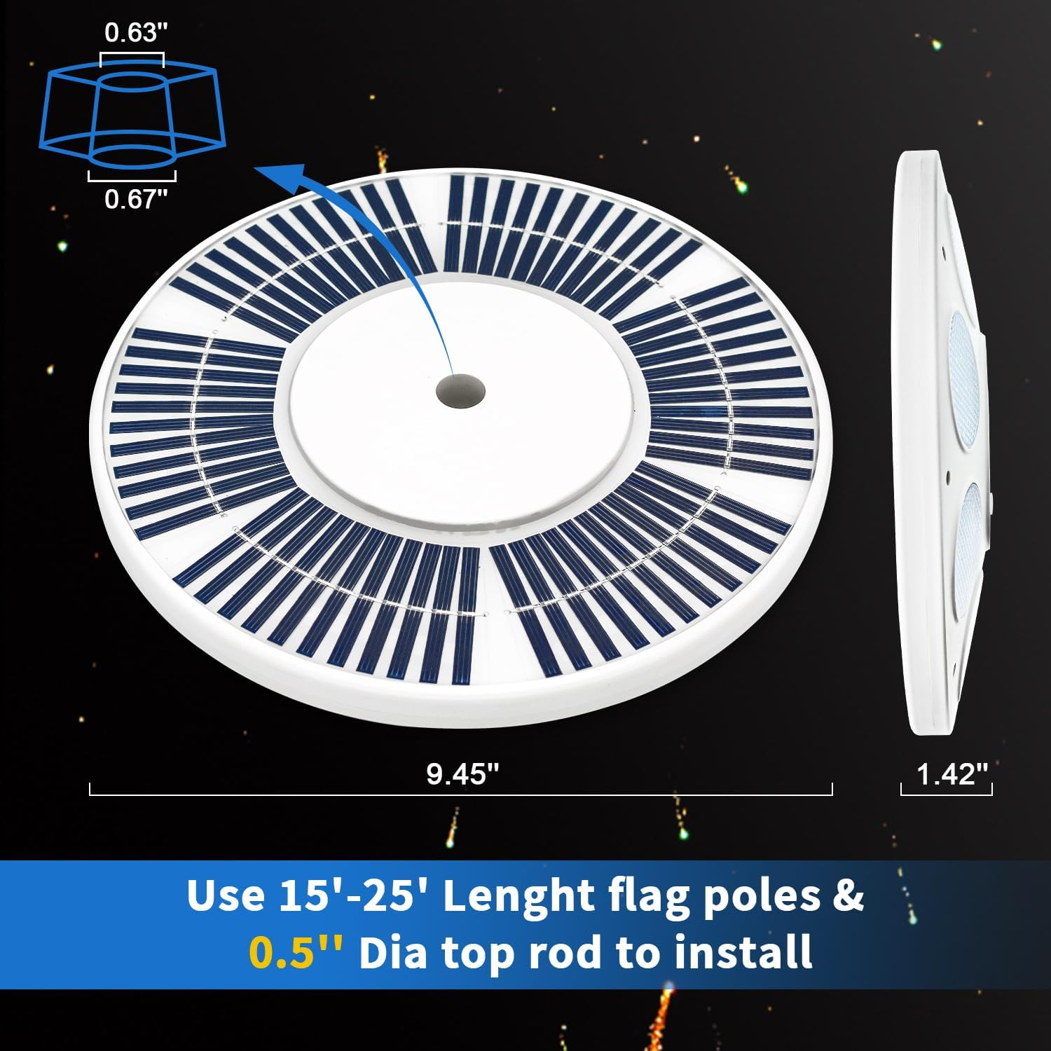 Bathonly Flagpole Light Solar Powered, 136 LED Solar Flag Pole Light Dusk to Dawn 10H Lighting, Waterproof, Fit for Outdoor 15-25 Ft Flagpoles