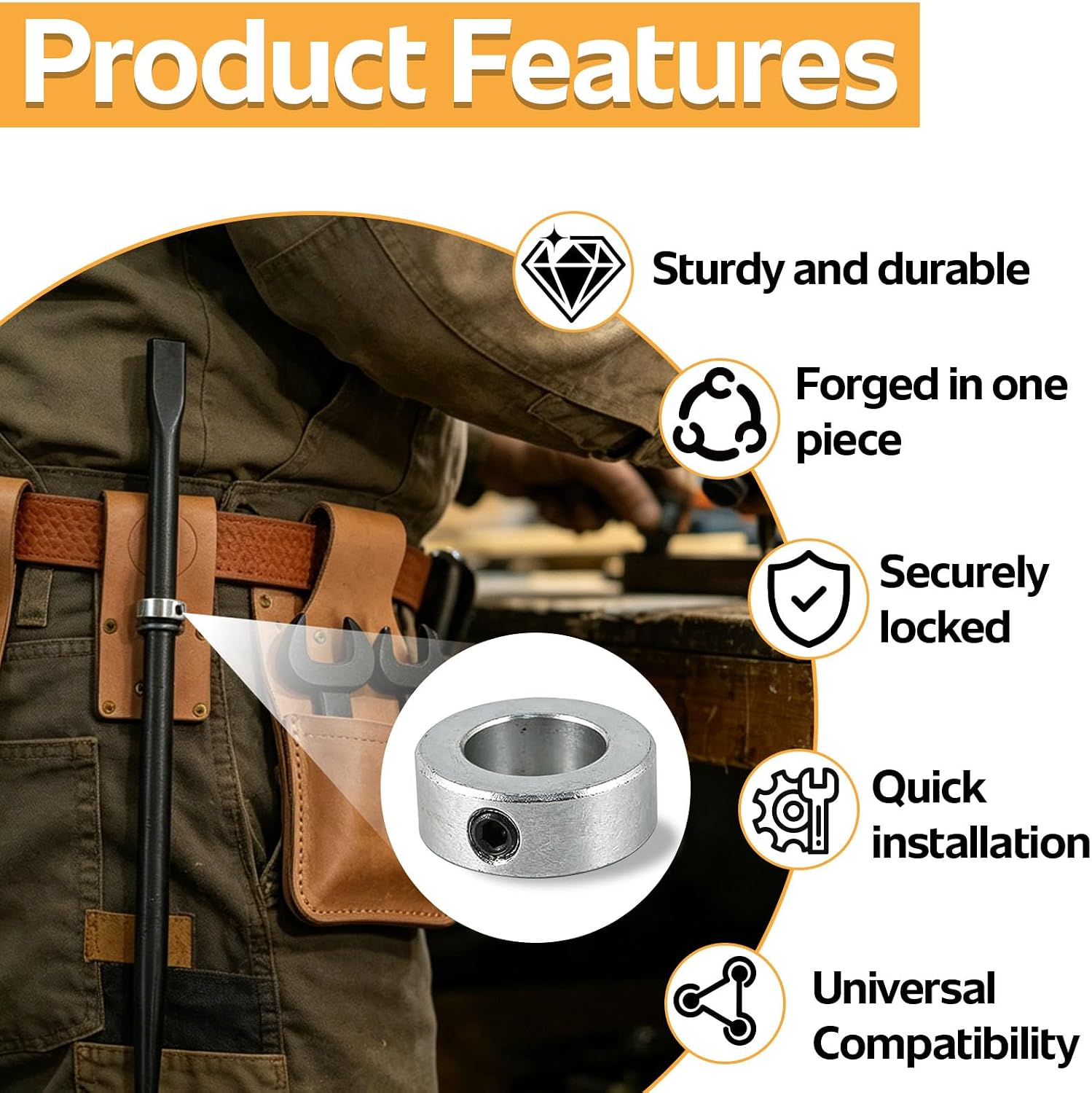 5459C Lock Collar Compatible with Klein Tools 7/8 Bars 3246 3248 | Compatible with Klein Tools 7/8 in round bars; tool belt accessory for electricians, linemen and maintenance workers.