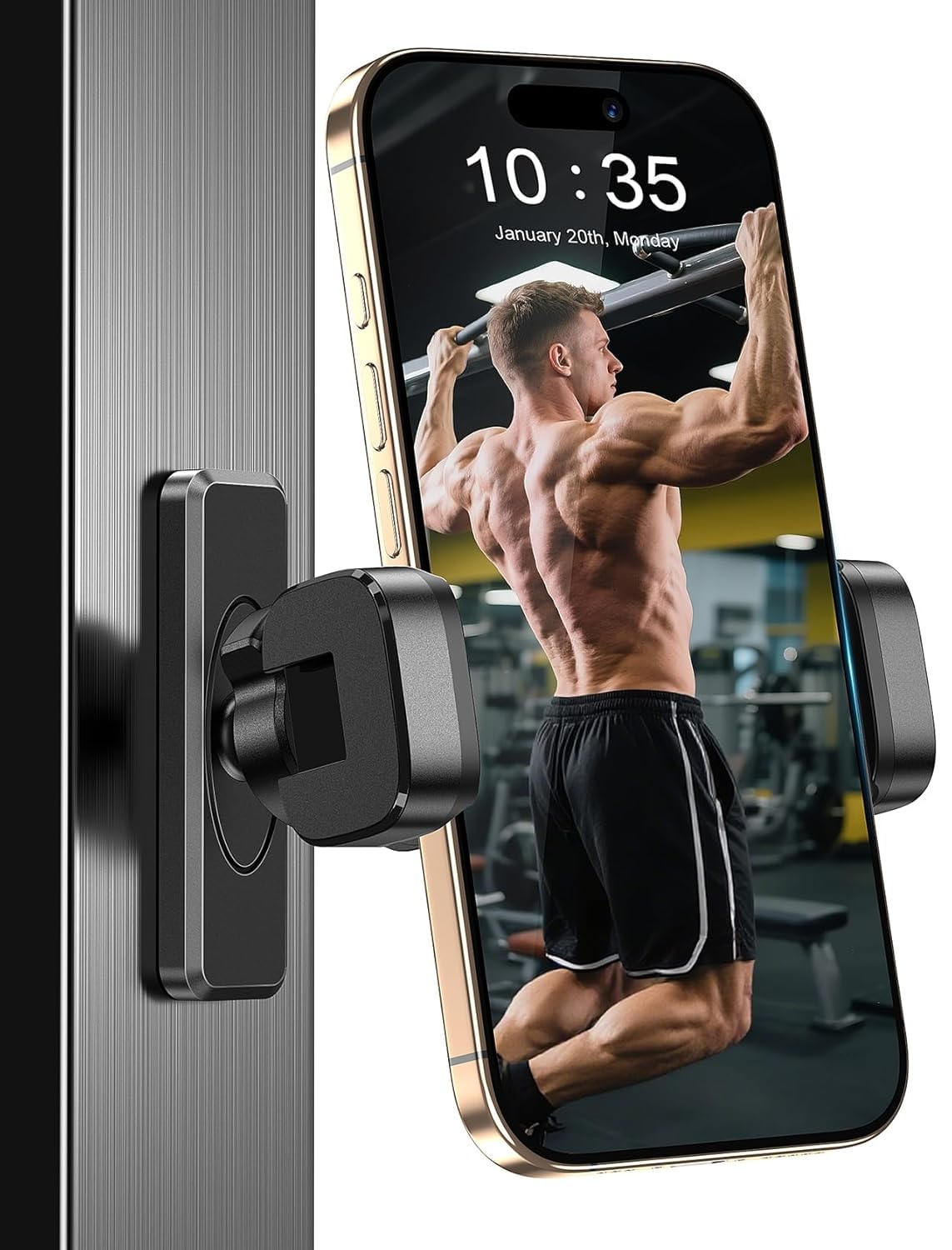 cloudvalley 2026 gym magnetic phone holder, 360° adjustable strong magnetic phone mount with tripod & fill light support, universal workout mobile holder for gym, fitness, home & all smartphones