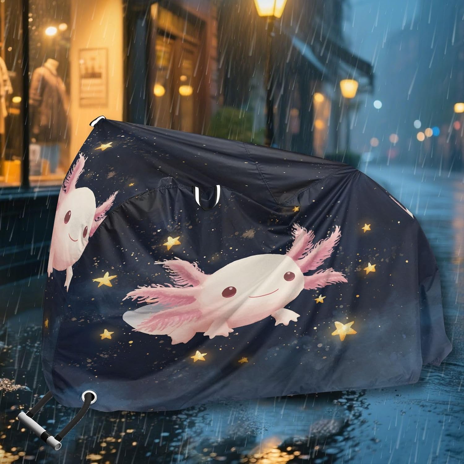 ALAZA Cute Axolotl Star Bike Cover Waterproof Outdoor Ebike Bicycle Covers Tarp Protection for 1/2 Bikes, Sun UV Dust Wind Proof