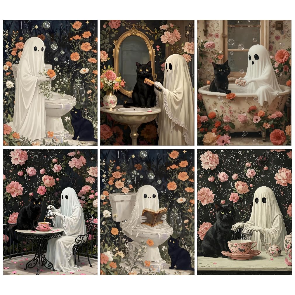 Mupmod 6 Packs Halloween Diamond Art Kits for Adults,Ghost Diamond Painting Kits for Beginners,5D Halloween Full Drill Diamond Dots,Gem Art Crafts for Adults Wall Decor 12x16inch — image 1