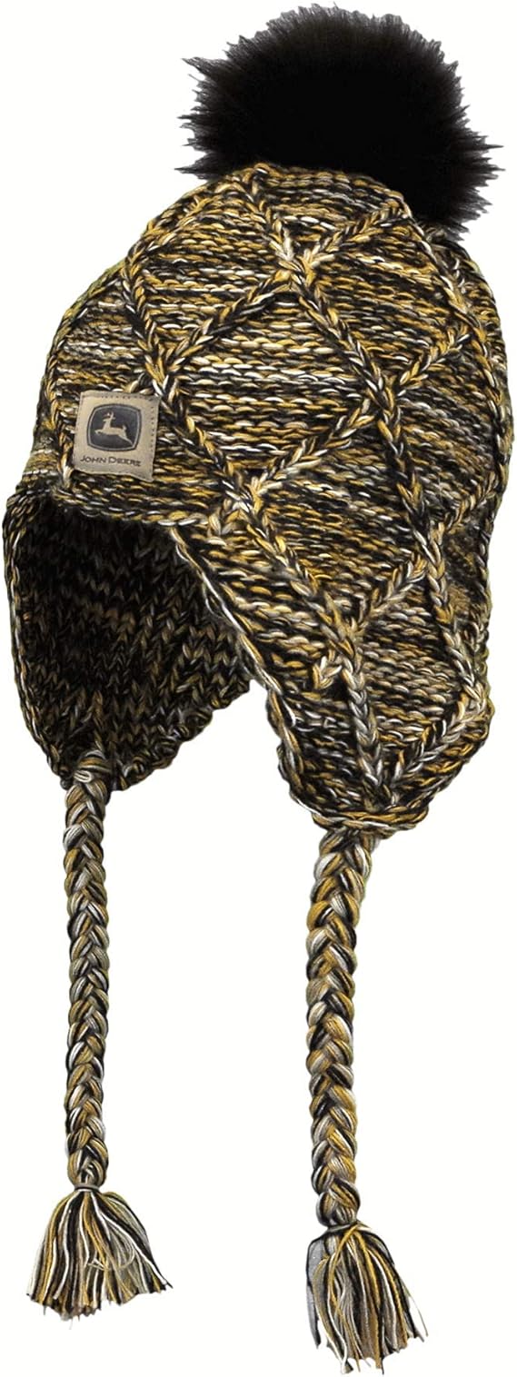 John Deere Women's Winter Trapper Hat with Patch, Black John Deere