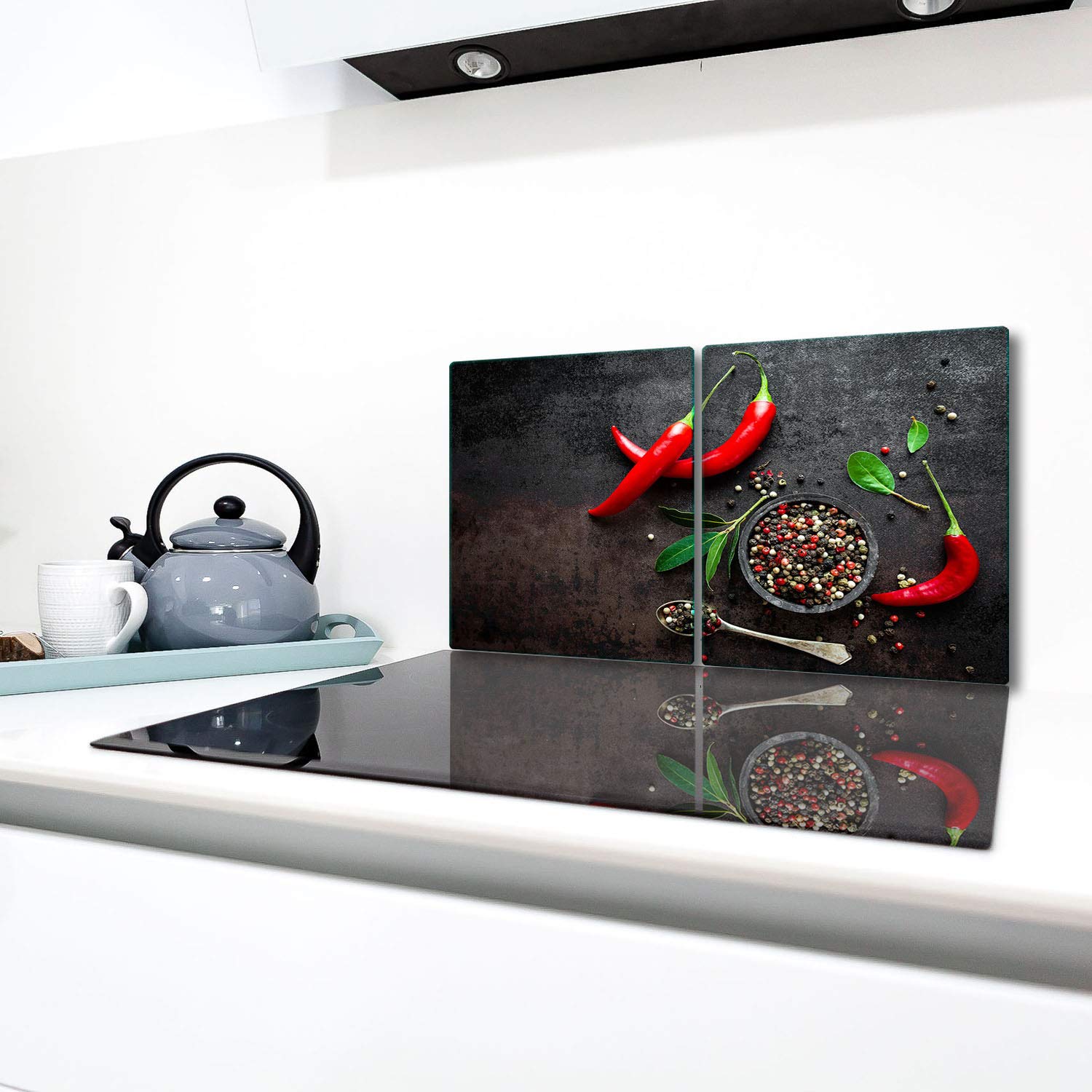 TMK ArtDeko Herdabdeckplatte 2 Teilig 40x52 cm – Spritzschutz Herdabdeckung – Herdschutz aus Sicherheitsglas – Robust, Hygienisch & Rutschfest– Schutz für Induktion, Ceran, Gas & Elektro