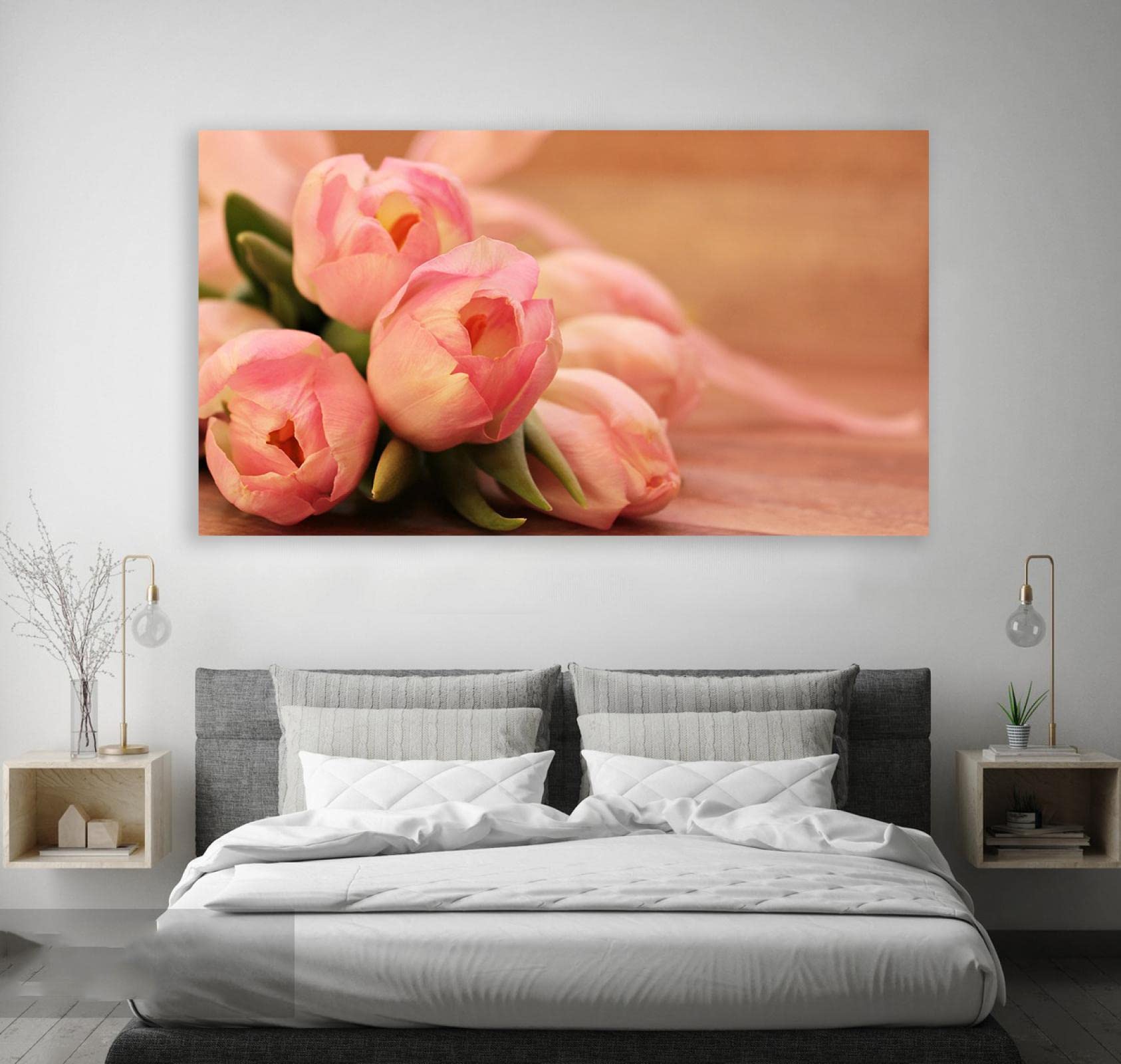 Oprawiony. Nowoczesny kwiatowy obraz na ścianę. pastelowy różowy plakat. Ponadwymiarowa sztuka ścienna. Nowoczesne obrazy do dekoracji salonu. 30 x 51 cm (11,8 x 20,1 cala) oprawione