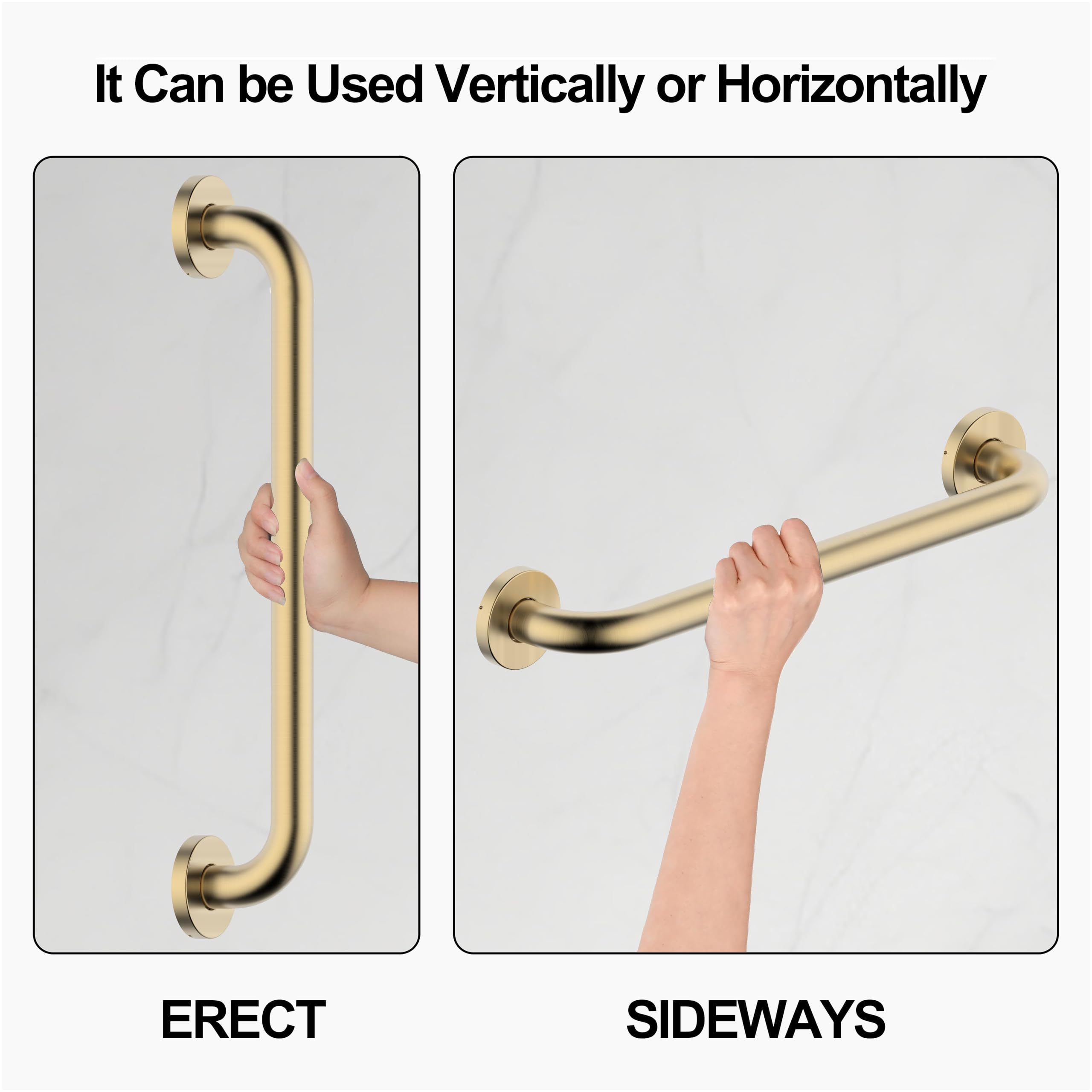 Barra di sostegno da 40,6 cm in acciaio inossidabile 304, antiscivolo, per bagno, bagno, doccia, WC, supporto per il bagno, per disabili, vasca da bagno, doccia, WC, GB-4023-BG, oro
