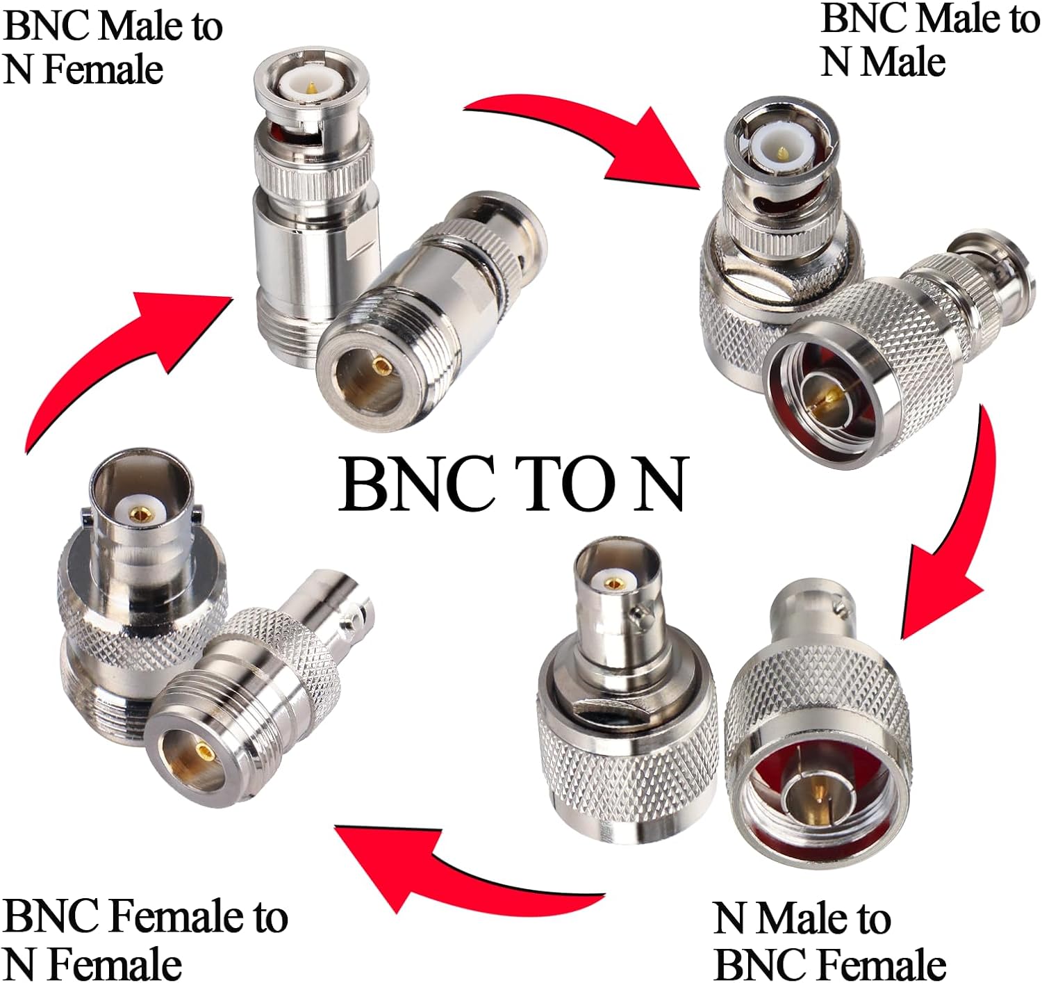 TUOLNK 4PCS N to BNC Coax Adapter Cable Gender Changers,N Male/Female to BNC Male/Female Coaxial Connector Kit for Antennas,Radios,LMA