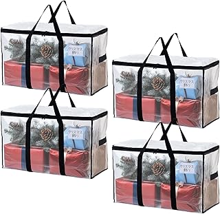 TAILI 大きいバッグ 布団収納袋 引越しバッグ 収納ケース 特大容量 透明窓 持ち手付き 衣装ケース 洋服 羽毛布団 防塵防水 折りたたみ式 カバン 省スペース 引っ越し 背負える キャンプ 旅行 耐荷重 透明 4個セット 100L