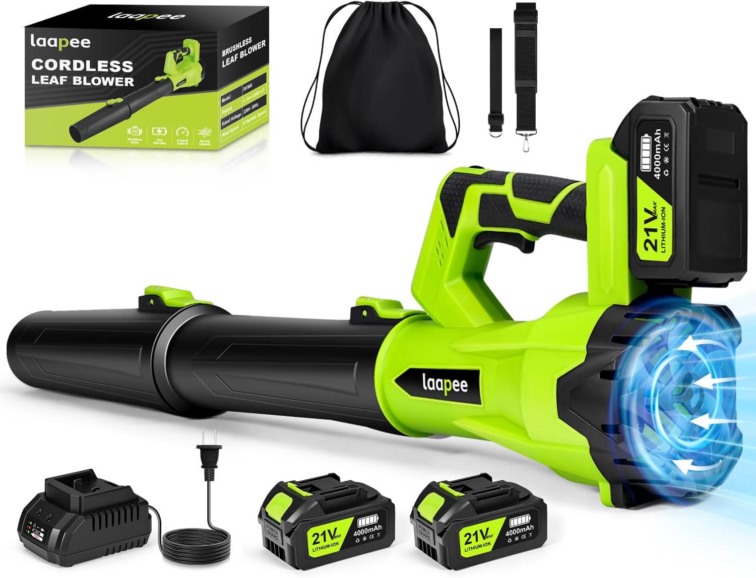 Leaf Blower Cordless,Brushless Electric Leaf Blower with 2 x 4.0Ah Battery Powered and Fast Charger, 680 CFM Cordless Blowers for Lawn Care and Dust,Snow,6 Speed Control