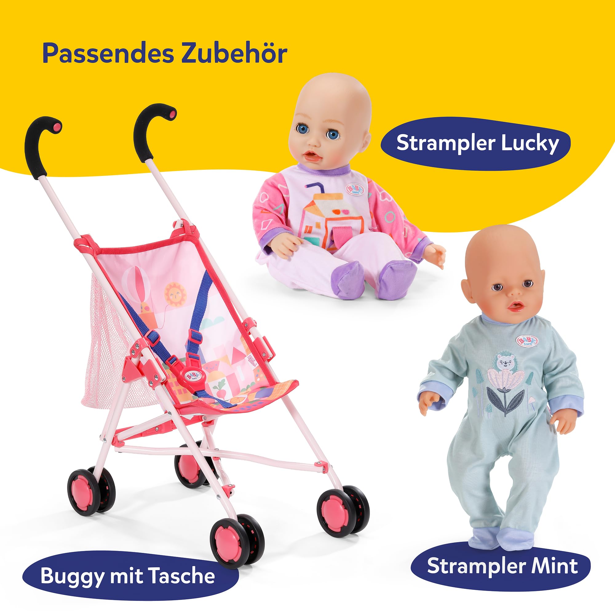 BABY born Babyschale Pink, Puppen-Babyschale mit Tragegriff, Sicherheitsgurt und Anhänger