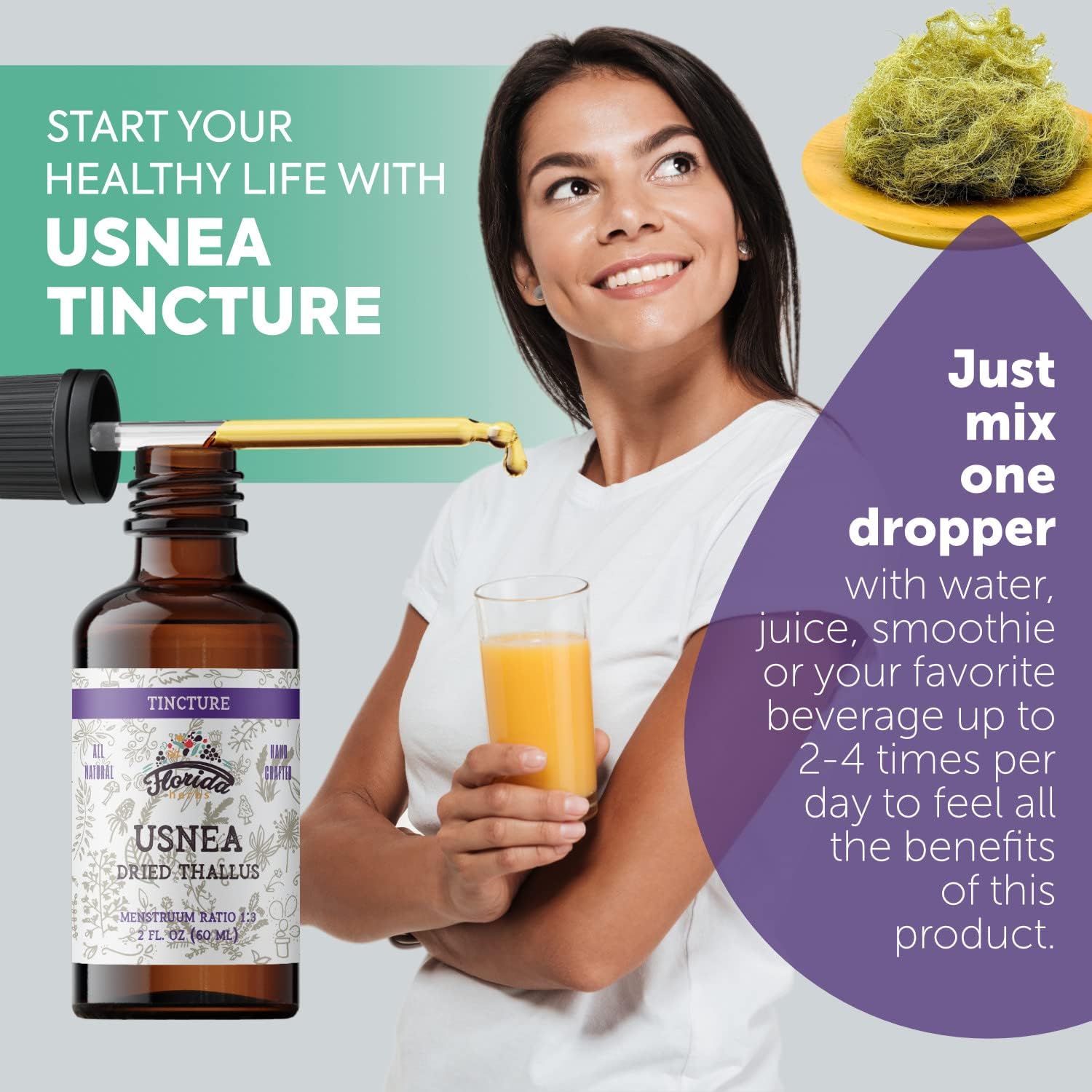 Usnea Tincture Alcohol Free, Organic Usnea Extract (Usnea barbata) Dried Thallus Herbal Supplement, Non-GMO in Cold-Pressed Organic Vegetable Glycerin, 700 mg, 2 oz (60 ml) - Image 4