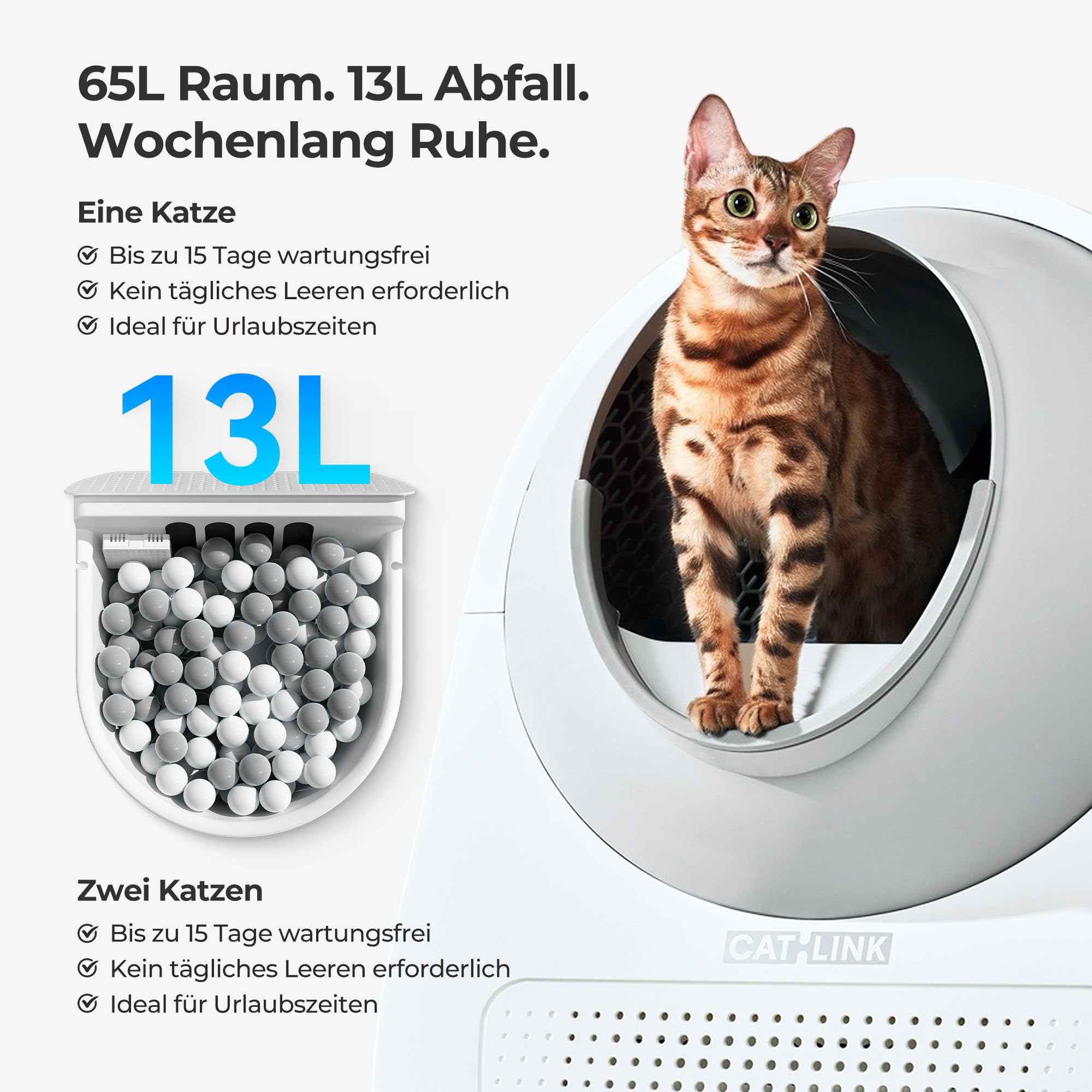 CATLINK PRO Ultra Selbstreinigendes Katzenklo 2025 - Mit KI-Gesundheitsmonitor & 5-facher Geruchskontrolle, 13L Abfallbehälter, Zwei-Wege-Audio, Mehrkatzen-Erkennung, APP-Steuerung(2.4G/5G WiFi)