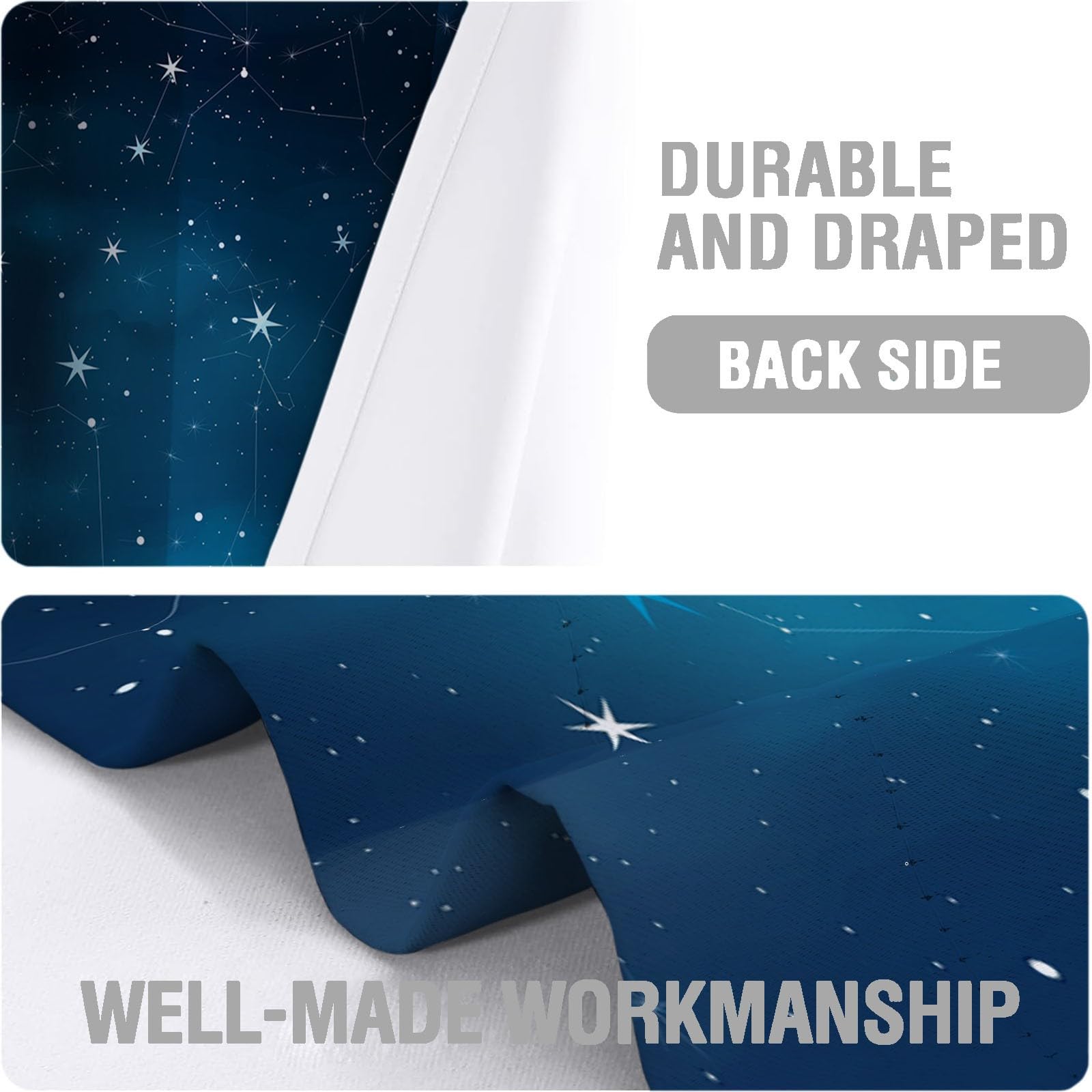 Lot de 2 rideaux occultants à isolation thermique avec œillets pour chambre à coucher et salon - Étoiles Et Constellations Rideau de fenêtre pour Enfants Chambre- Bleu Étoilé 220 x 215cm (l x P)