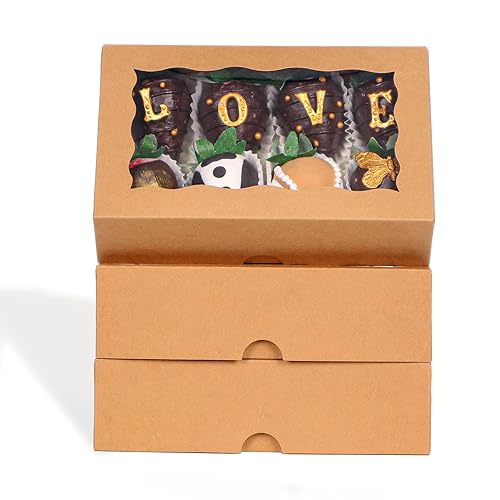 TEMLQPACK 25pcs 7x4.3x2 Inches White Chocolate Covered Strawberries Boxes Cookies Boxes Cakesickle Boxes Chocolate Truffle Boxes Treat Boxes Cake Pop Boxes Bakery Boxes for Christmas Valentine's - 25 - Brown