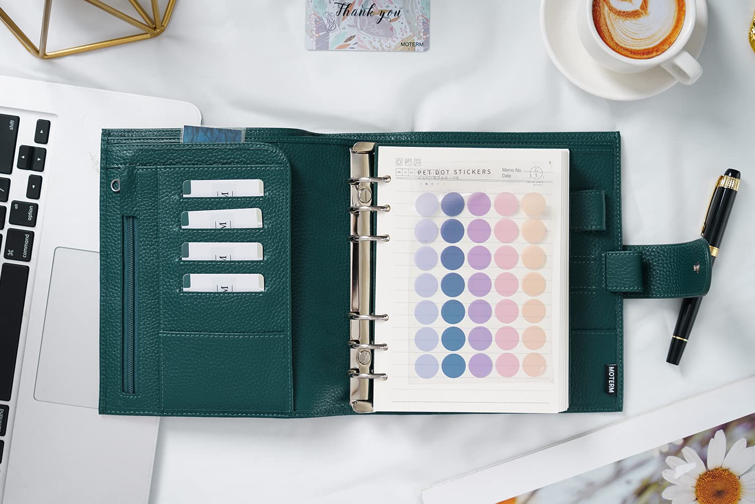 Moterm Personal-Wide Luxe Ringe Planer - Echtes Leder Binder Organizer (30mm Ring, Kiesel-Tiefes teal)