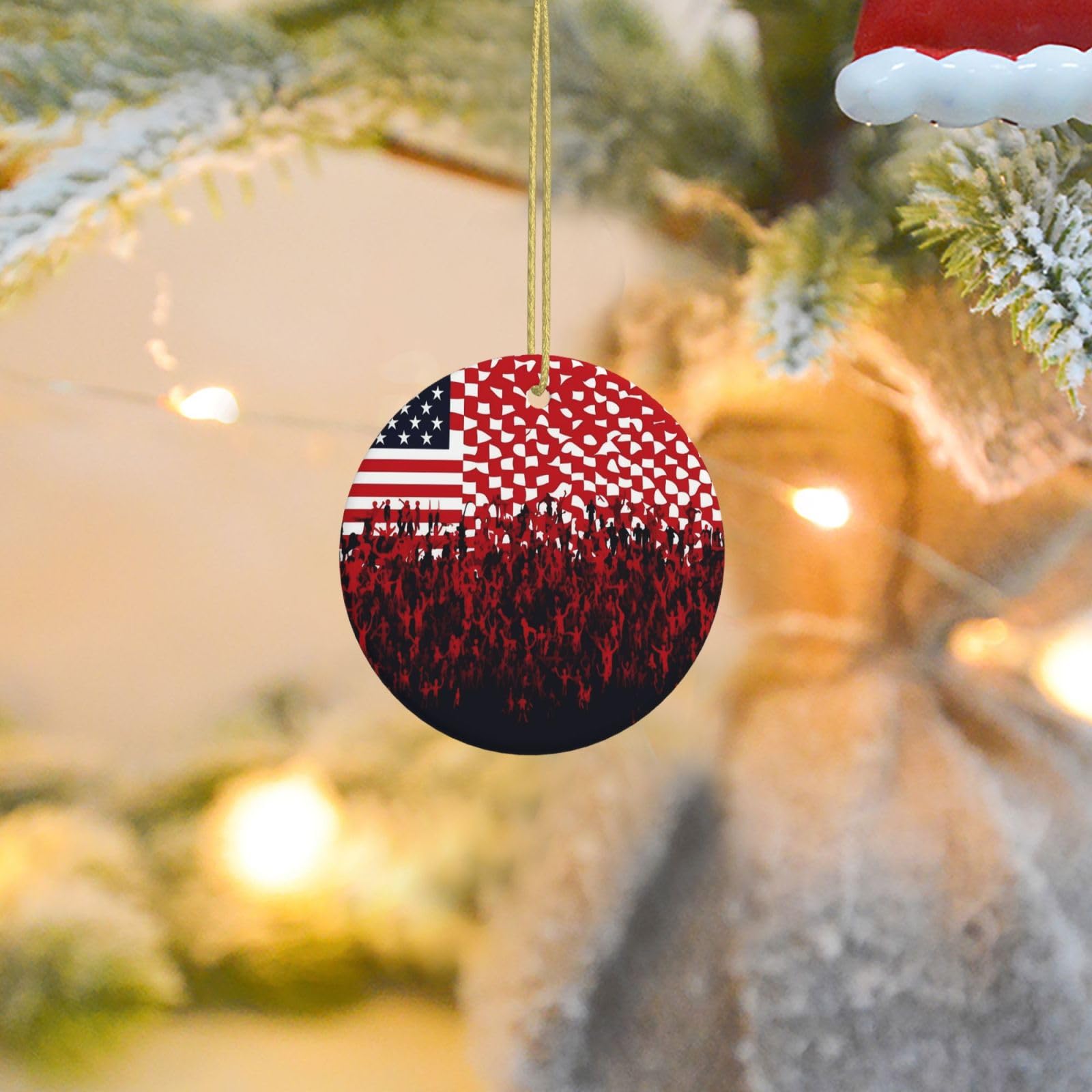 Christmas Tree Ornaments Ceramics Christmas Round Decorations Flag and Crowd Ceramics Ornaments Circle Pentagram Xmas Tree Hanging Pendant for Christmas Tree Party Holiday Home Decor
