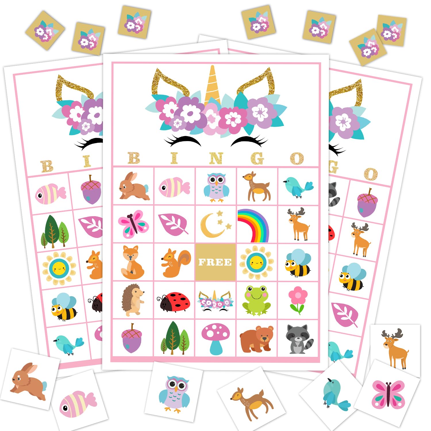 WwongxianB Unicorn Party Bingo Game, 24 Player Animal Bingo Cards Set for Family Friend Activity, Unicorn Party Favor Decoration Holiday Supplies -a05