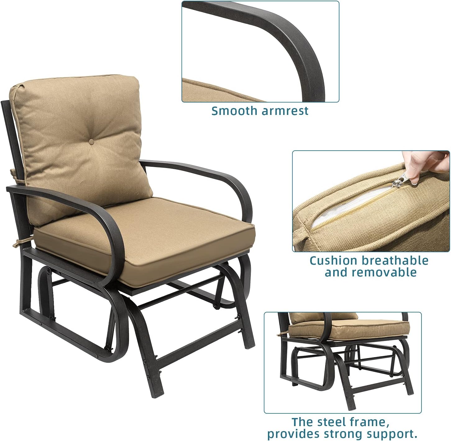 June Win Outdoor Glider with Cushions, Patio Lawn Glider, Porch Furniture Swing Rocking Chair, Steel Frame Chair Suitable for Patio and Courtyards (Beige 2PC) : Everything Else