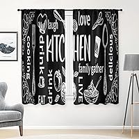 Arttown Black Kitchen Curtains 63 Inch White Doodle Set of 2 - 42x63 Modern Blackout Panels for Kitchen Sink, Bedroom, Living Room Decor