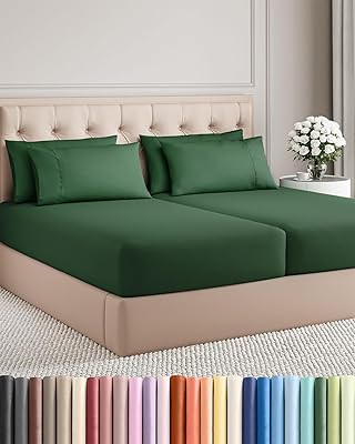 Split King 7 Piece Sheet Set - Comfy Breathable & Cooling - Ultra Soft Hotel Luxury Bedding Set w/ 8-16 Inch Deep Pockets - 1 Flat & 2 Fitted Sheet & 4 Pillowcases - Wrinkle Free & Easy Care - Emerald