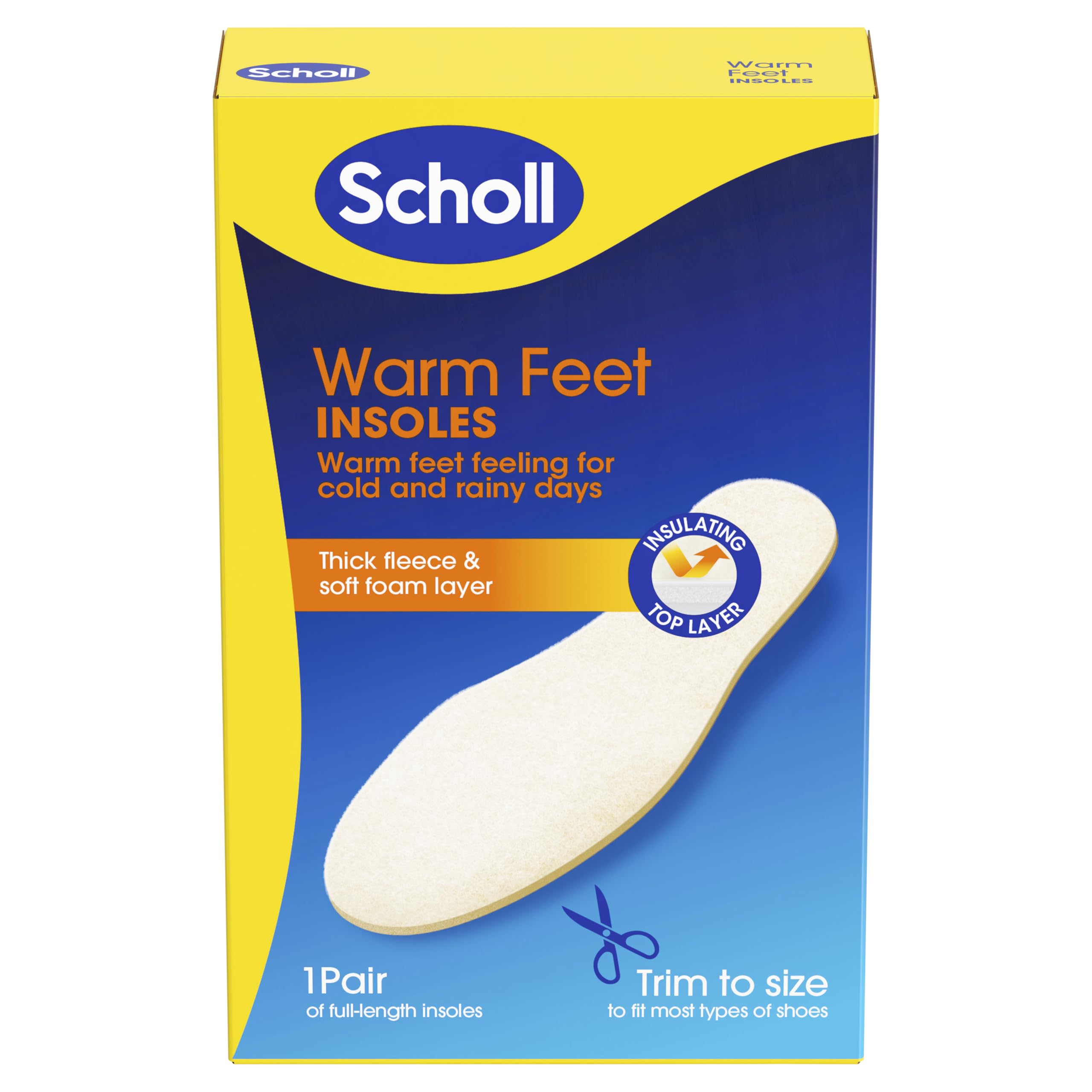 Scholl Warm Feet Insoles - Thick Insulating Fleece Layer for Warm Feet - Ideal for Cold and Rainy Days, Perfect for Boots & Wellies, Trim to Fit Shoe Insoles, UK Size 3-11, 1 Pair
