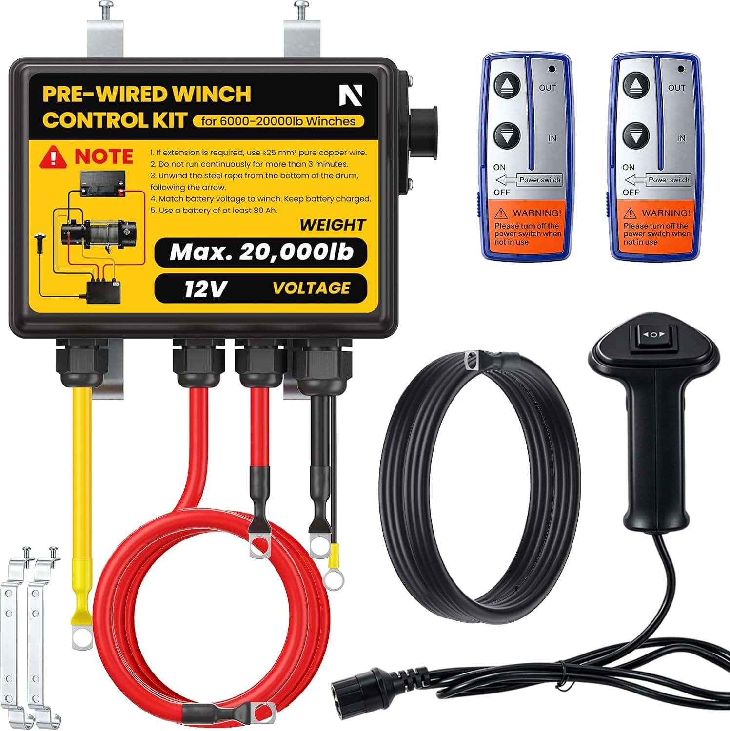 NEWTRY Pre-Wired Winch Control Remote Kit 12V 500A Solenoid Contactor Relay