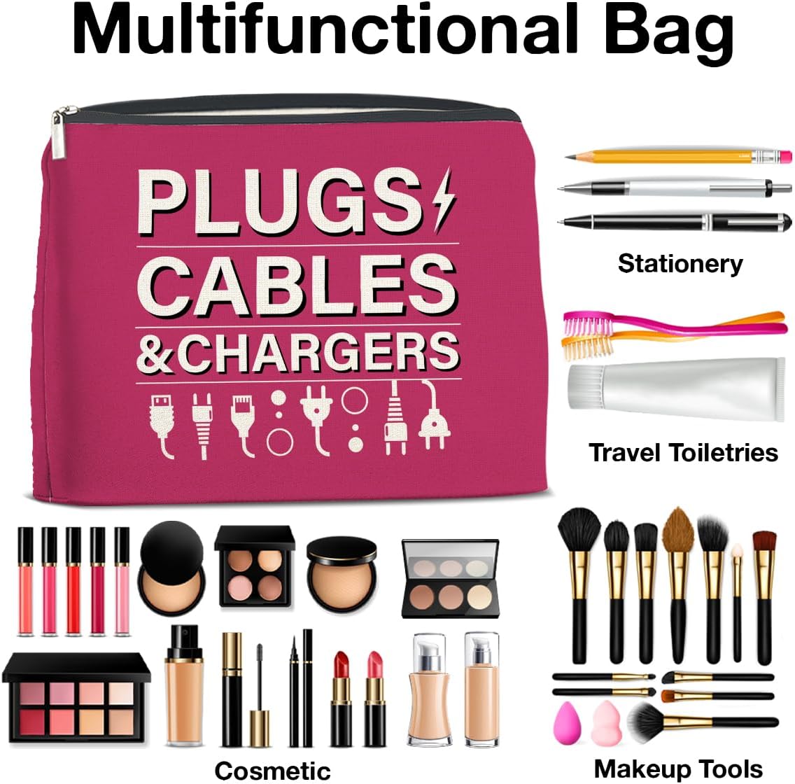 Pink Charger Storage Makeup Bag Gifts for Women Cosmetic Bag Zipper Pouch for Travel Vacation Business - Image 4