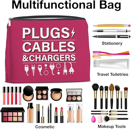 Miniatura 4 de Bolsa de maquillaje con cargador rosa, regalos para mujeres, bolsa de cosméticos, bolsa con cremallera para viajes, vacaciones, negocios