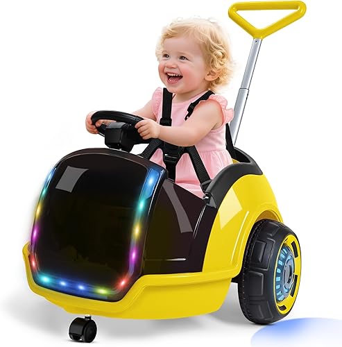 ANPABO Auto eléctrico 3 en 1, juguete de paseo para niños de 12 V con control remoto, giro de 360, cinturón de seguridad de 5 puntos, luz LED