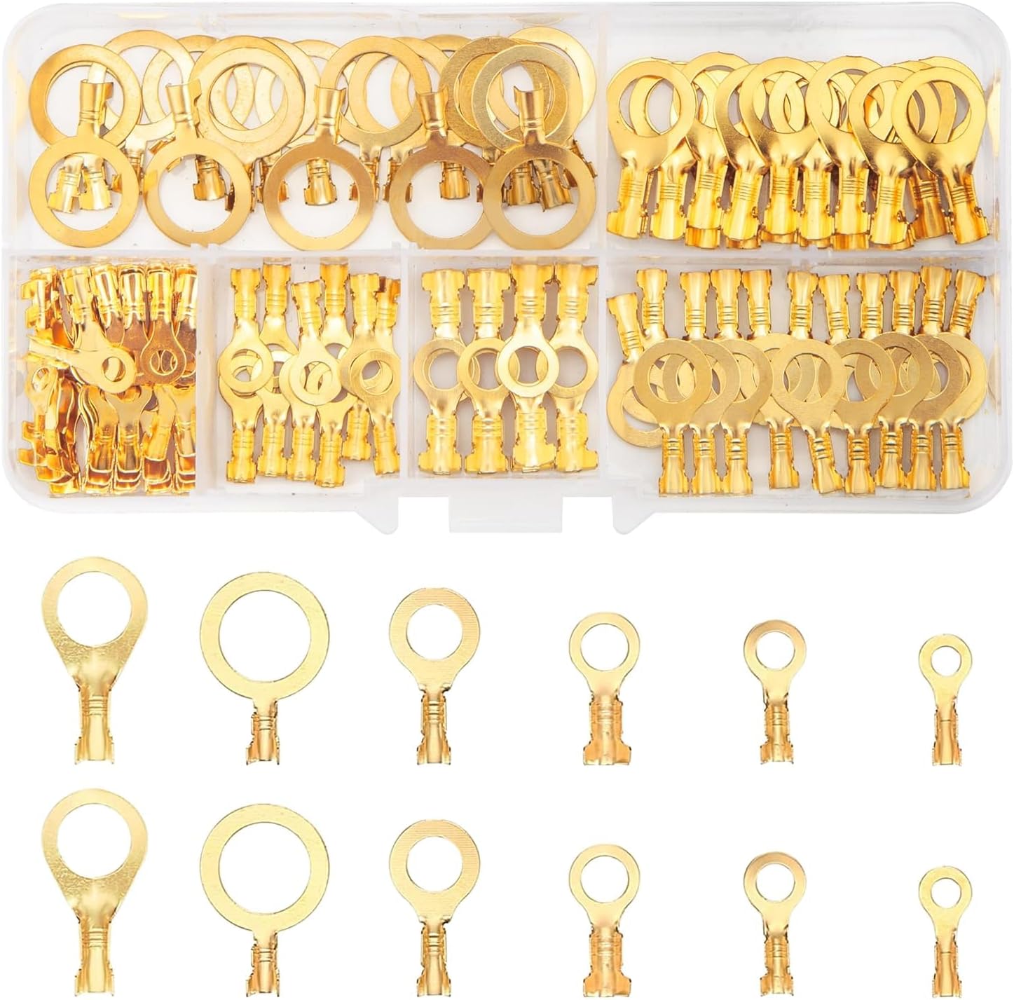 160 Pcs Copper Ring Terminals, M3/M4/M5/M6/M8/M10 Brass Wire Connectors, Open Barrel Wire Cable Lugs Crimp Kit, Brass Copper Ring Crimp Cable Electrical Terminals Kit