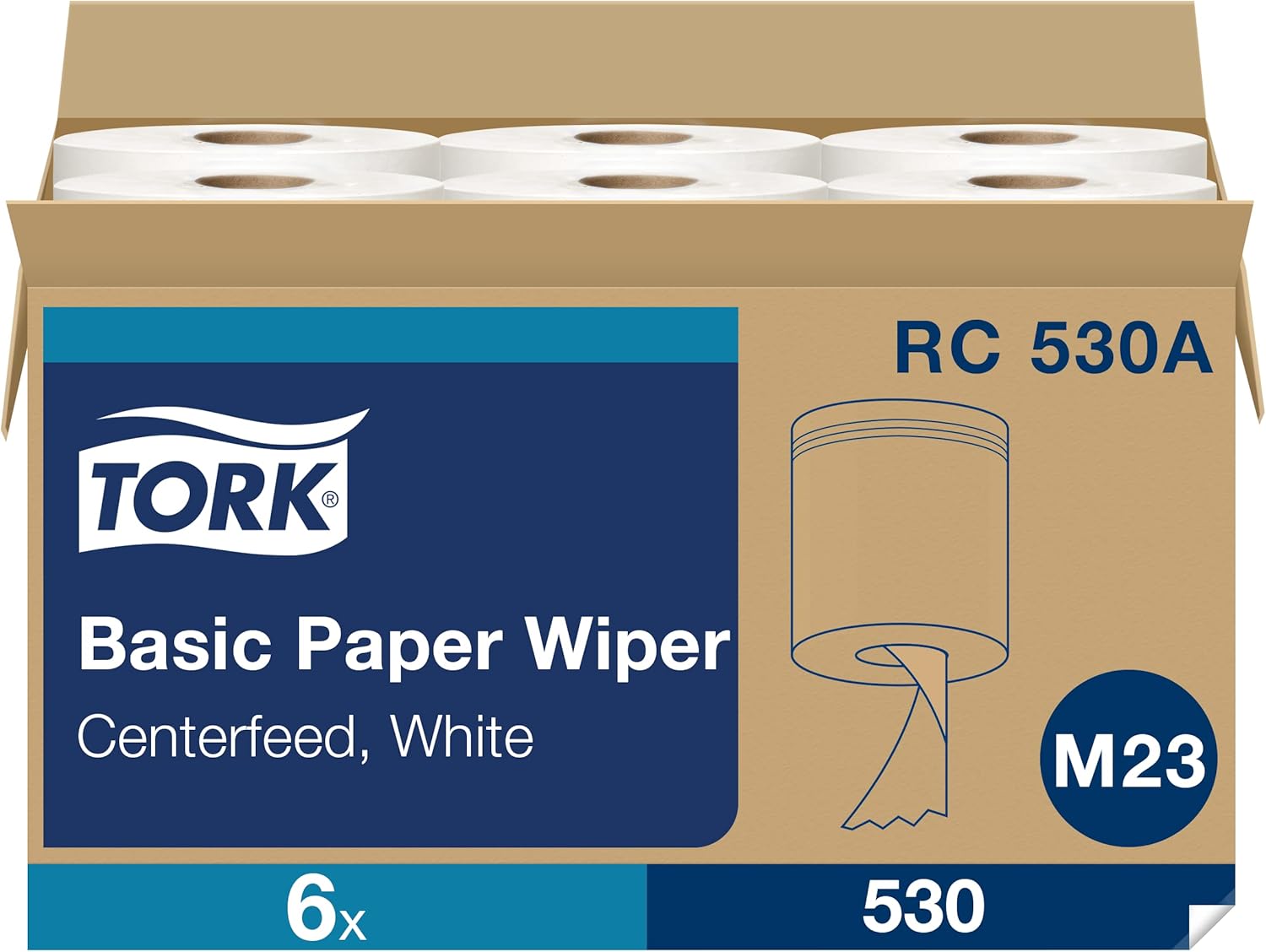 Tork Centerfeed Hand Towel White M23 (6 x 530 Towels) and Tork Jumbo Toilet Paper Roll White T22 (12 x 1000'), Universal Quality
