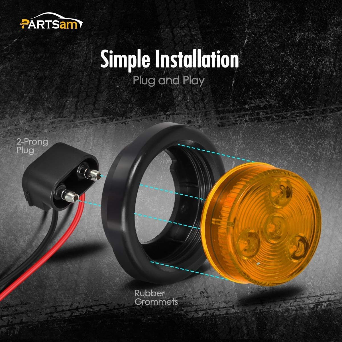 Partsam 7Pcs 2" Inch Round Trailer LED Marker Lights [DOT Approved] [Grommet and Wire Pigtails] [Flush Mount] [Waterproof IP67] Marker Clearance Lights for Trailer Truck (2Red+5Amber)