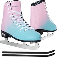 Vista 10 de MammyGol Patines de patinaje sobre hielo con cordones para mujer/señora/niña, soporte ligero, talla 6, 7, 8, 9, 10, 11, 12 Rosa rojo - verde azulado