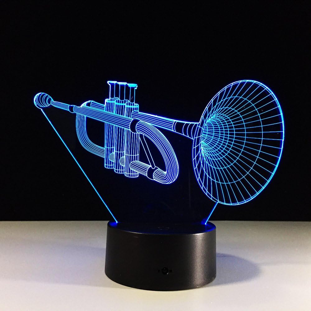 Trumpet Shape 3D Optical Illusion Lamp 7 Colors Change Timing Remote Control and Touch Button LED Table Desk Lamp for Home Bedroom Decoration