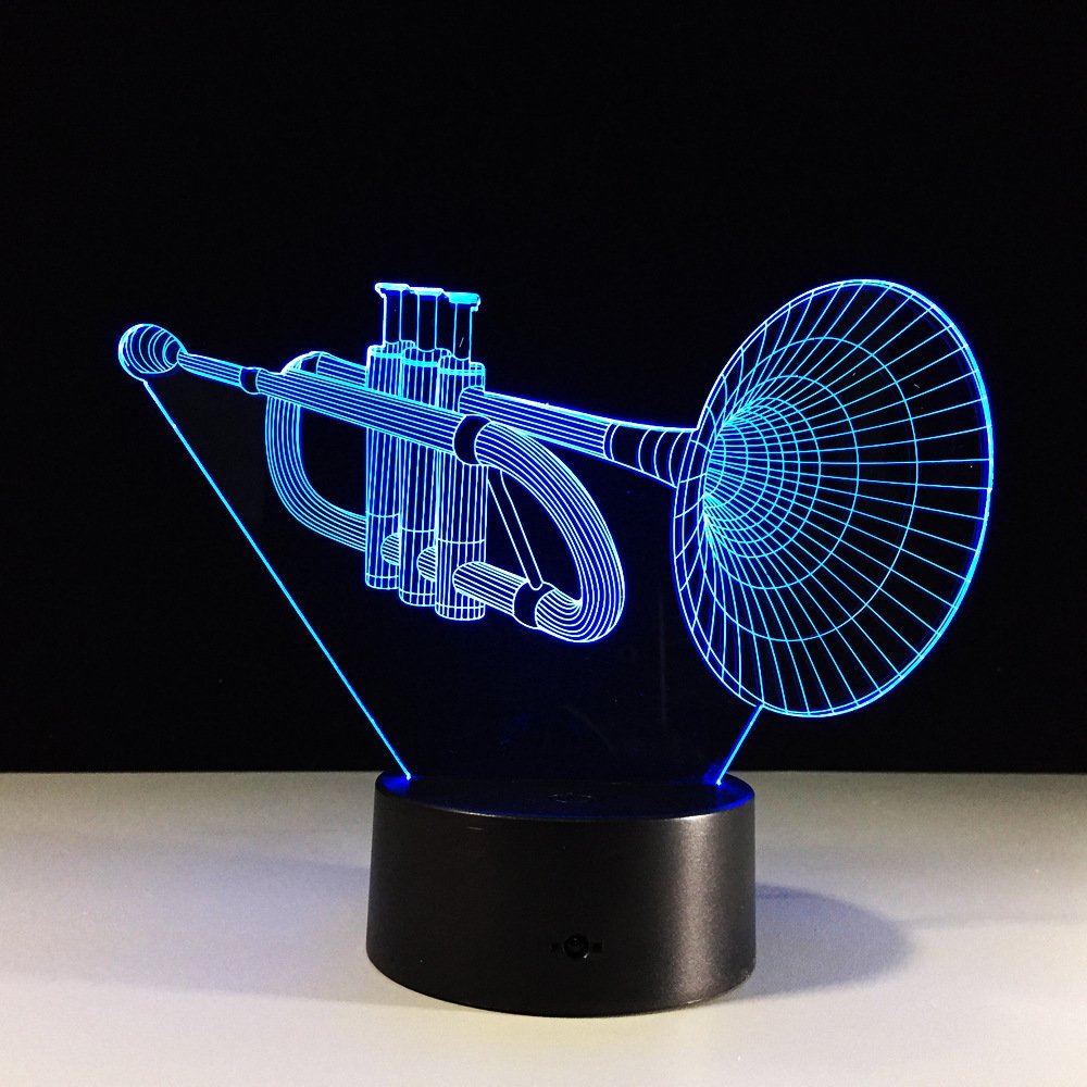 Lámpara de ilusión óptica 3D con forma de trompeta, 7 colores, cambio de temporización, control remoto y botón táctil, lámpara de escritorio LED para decoración del hogar y dormitorio 4