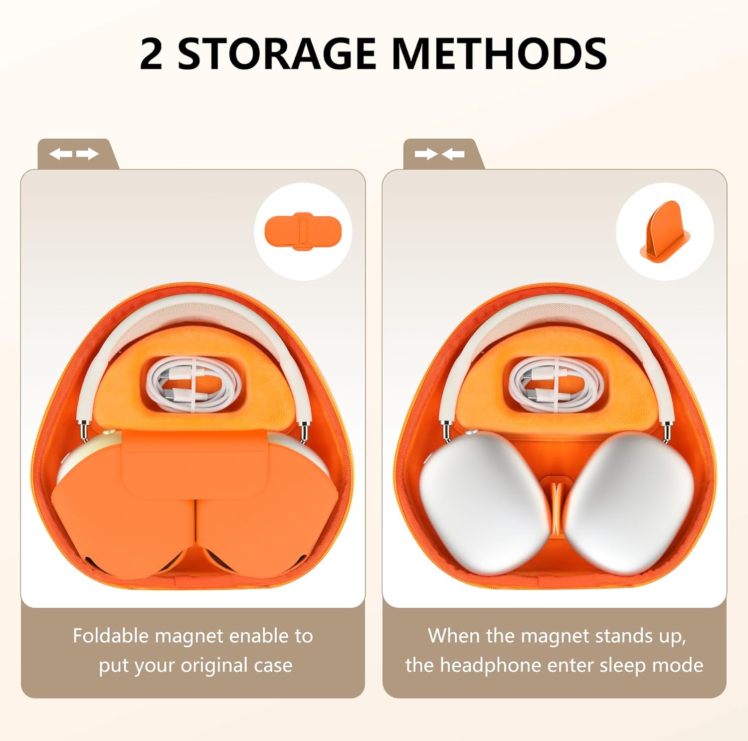 Maxjoy for AirPods Max Case [Shockproof & Dustproof] - Premium PU Leather & EVA Hybrid Hard Protective Cover, Travel Carrying Case with Storage for Apple AirPods Max Headphones (Orange)