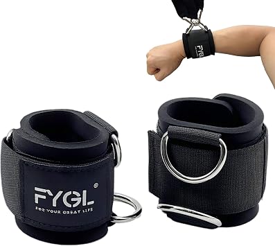 Adjustable Wrist Cuffs for Cable Machines - 7mm Neoprene Padded Straps with D Rings, Heavy Duty Gym Cuffs for Strength Training Men/Women